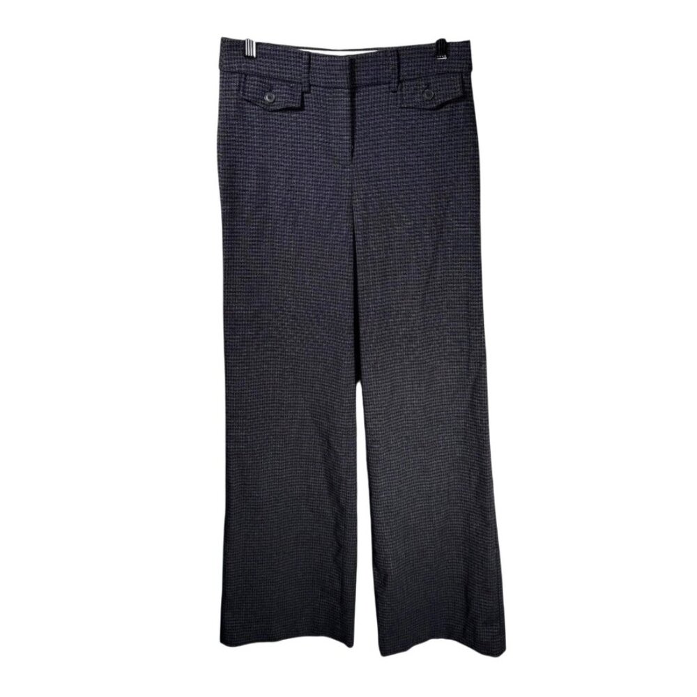 LOFT high waisted herringbone Navy Wide-Leg Trousers